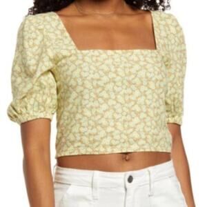 BP Puff Sleeve Crop Top Large Beige Nougat Allison Floral Crop Peasant Top, 1X
